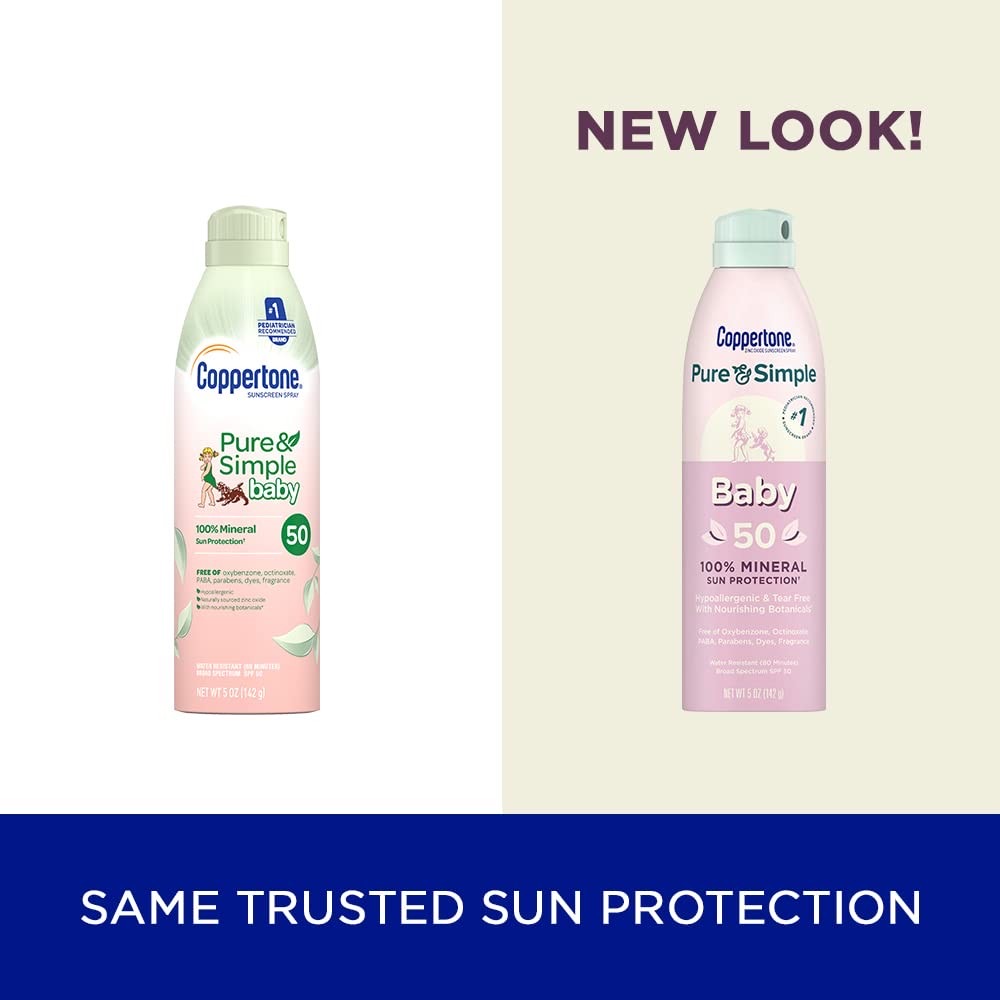 สเปรย์กันแดดสำหรับทารกและเด็กเล็ก Coppertone Pure & Simple Baby Mineral Sunscreen Spray SPF50 Sunscreen Spray