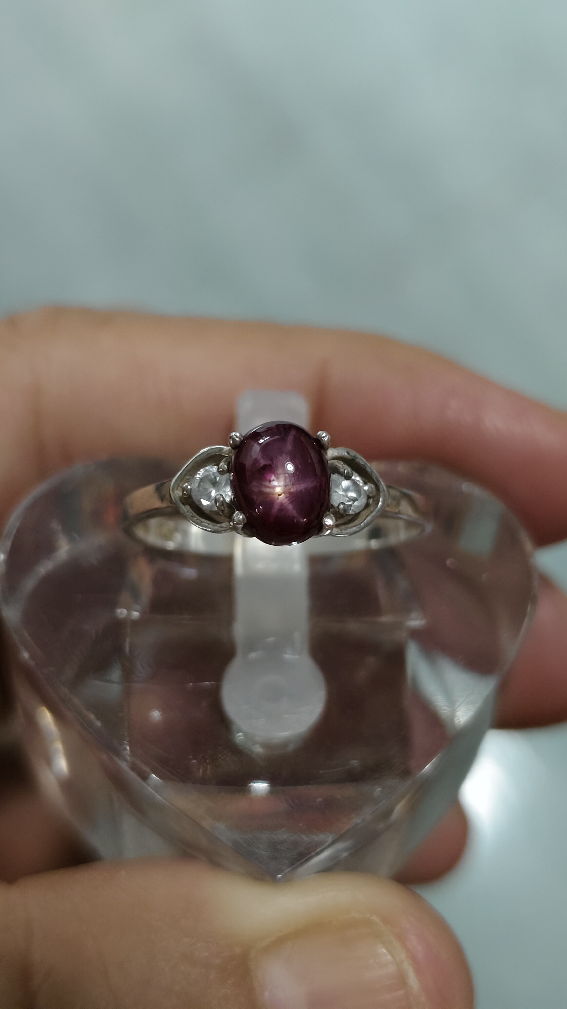 #แหวนทับทิมสตาร์กินบ่เสี้ยง ฝังเพชรรัสเซีย 2 เม็ดรหัสR-0039