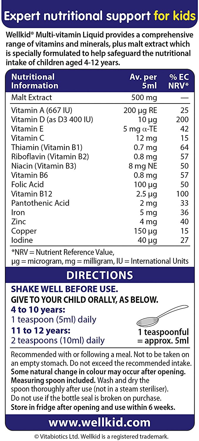 วิตามินรวมสำหรับเด็กชนิดน้ำ Vitabiotics WellKid Multi-Vitamin Liquid