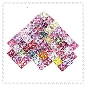 Princess Cut 2.9 m พลอยแฟนซี Fancy สี่เหลี่ยมก้นเพชร จำนวน 50 เม็ด หนัก 8.30 กะรัต หลากหลายสี Multi Colour เนื้อสะอาดทุกเม็ด ใสปิ้ง เจียระไนแบบเพชร