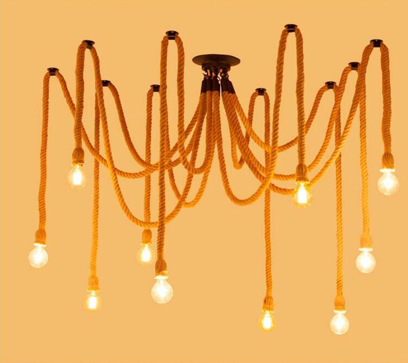 โคมไฟระย้าแขวนเพดานสไตล์วินเทจแบบสายเชือก 10 ดวง [ROP-190814-10]