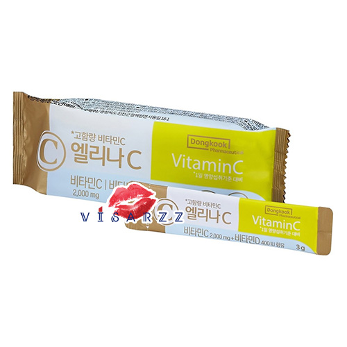(ยกกล่อง 3gx100pcs) DongKook Pharmaceutical Elina C วิตามินซีโรเซ่ มาครบๆ ทั้งวิตซี วิตามินดี และไบโอติน บำรุงครอบคลุมทั้งผิว ผม เล็บ และสุขภาพ ทานง่าย รสเปรี้ยวๆหวานๆ