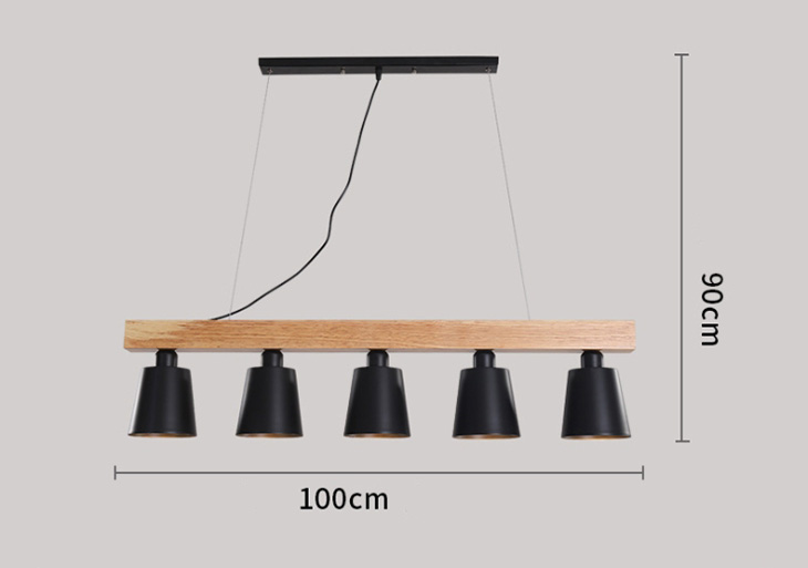 โคมไฟแขวนเพดานไม้ 5 ดวงทรงยาวโป๊ะโคมสีดำ SH-XD-003