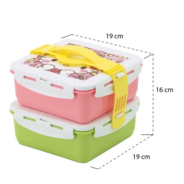 P10440 ปิ่นโต 2 ชั้น ฝาล๊อค ลายคิตตี้ (20*20*15.3 cm) เกรดเอ สีสวย ลิขสิทธิ์ถูกต้อง No.5011B (ราคาส่งต่อ 1 โหล:12 ชุด 130 บ/ชุด)