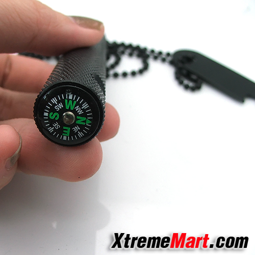 เหล็กจุดไฟพร้อมเข็มทิศ Wilderness Survival Fire Sparkle Flint+Opener+Sawtooth+Map Rangefinder+Compass (Black)