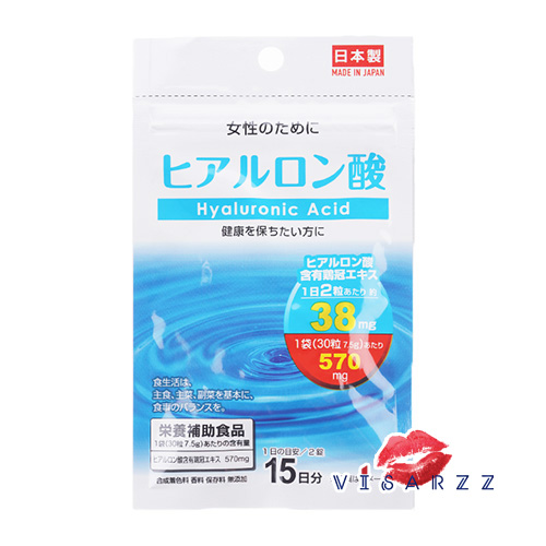 Daiso Hyaluronic Acid 15 วัน 30 เม็ด ส่วนผสมหลัก Hyaluronic acid 570mg จัดเป็นสารยอดฮิตในอาหารเสริมเพื่อผิวสวย
