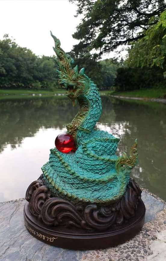 รูปหล่อ พญานาค พญาอนันตนาคราช เนื้อโลหะทองเหลือง ลงสี (สูง10.9 ฐานกว้าง7.5 นน.2.5กก)