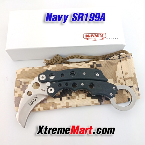 มีดพับคารัมบิท NAVY รุ่น SR199A Tactical Pocket Folding Knife มีปุ่มเปิด-ปิดอัตโนมัติ พร้อมซองผ้า(ด้ามดำ)
