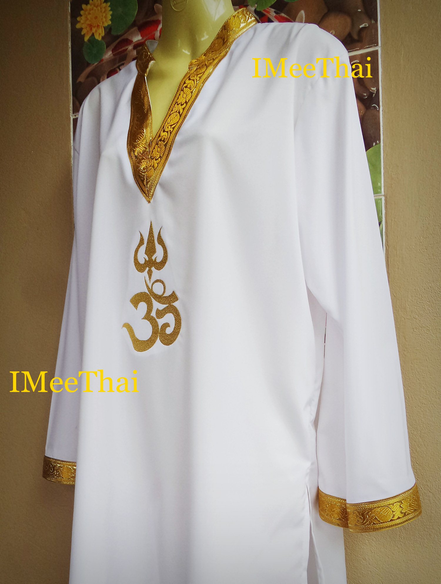 เสื้อขาว โอมตรีศูล พระพิฆเนศ พระศิวะ แบบขลิบแทบทอง