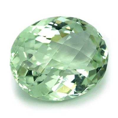 Green Amethyst พลอยกรีนอเมทิสต์ รูปไข่ เจียระไนหน้าตาข่าย หนัก 9.54 กะรัต สีเขียวโทนอ่อน หวานสวย ความสะอาดมองตาเปล่าไม่มีตำหนิ