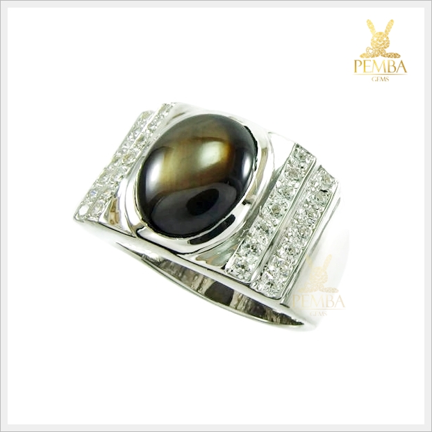 แหวน BlackStar Sapphire ขาสวยคมชัด เงินแท้925 ชุบทองคำขาว แหวนพลอยแท้