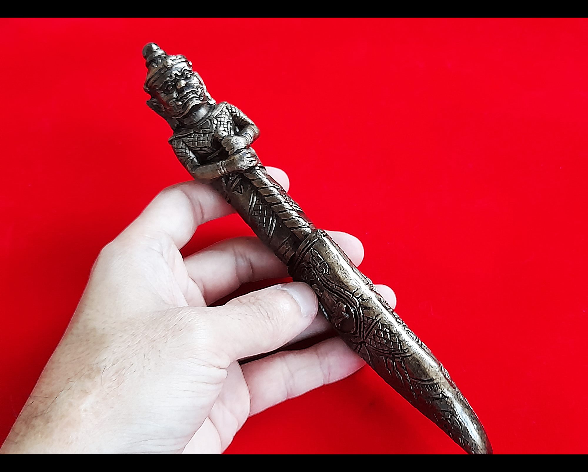 มีดหมอ เหล็กน้ำพี้ หัวด้าม-ท้าวเวสสุวรรณ (ปลอกและด้ามทำจากผงเหล็กน้ำพี้ผสมเลซิล) สร้าง999เล่ม ปี2562 #รับประกันแท้ - หลวงปู่หมุน วัดบ้านจาน