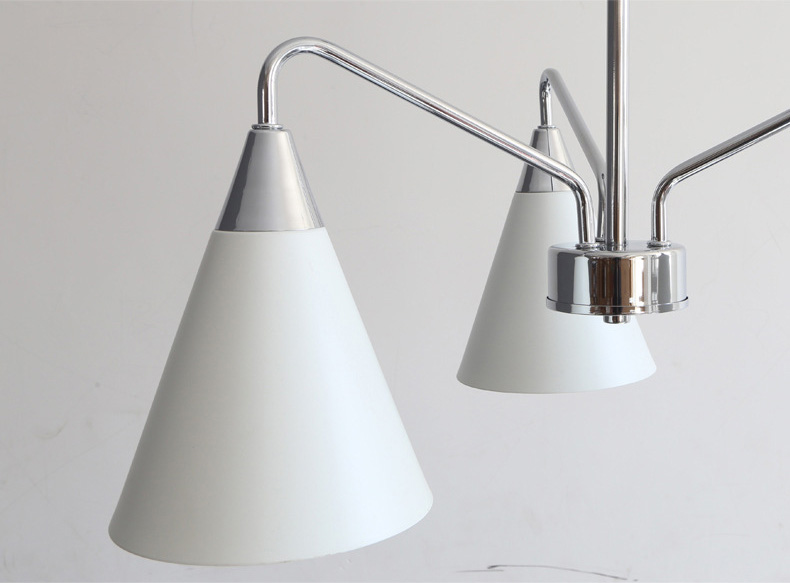 โคมไฟแขวนเพดานโป๊ะโคมทรงกรวยสไตล์โมเดิร์น โครงสีเงินโป๊ะโคมสีขาว [NM9991]