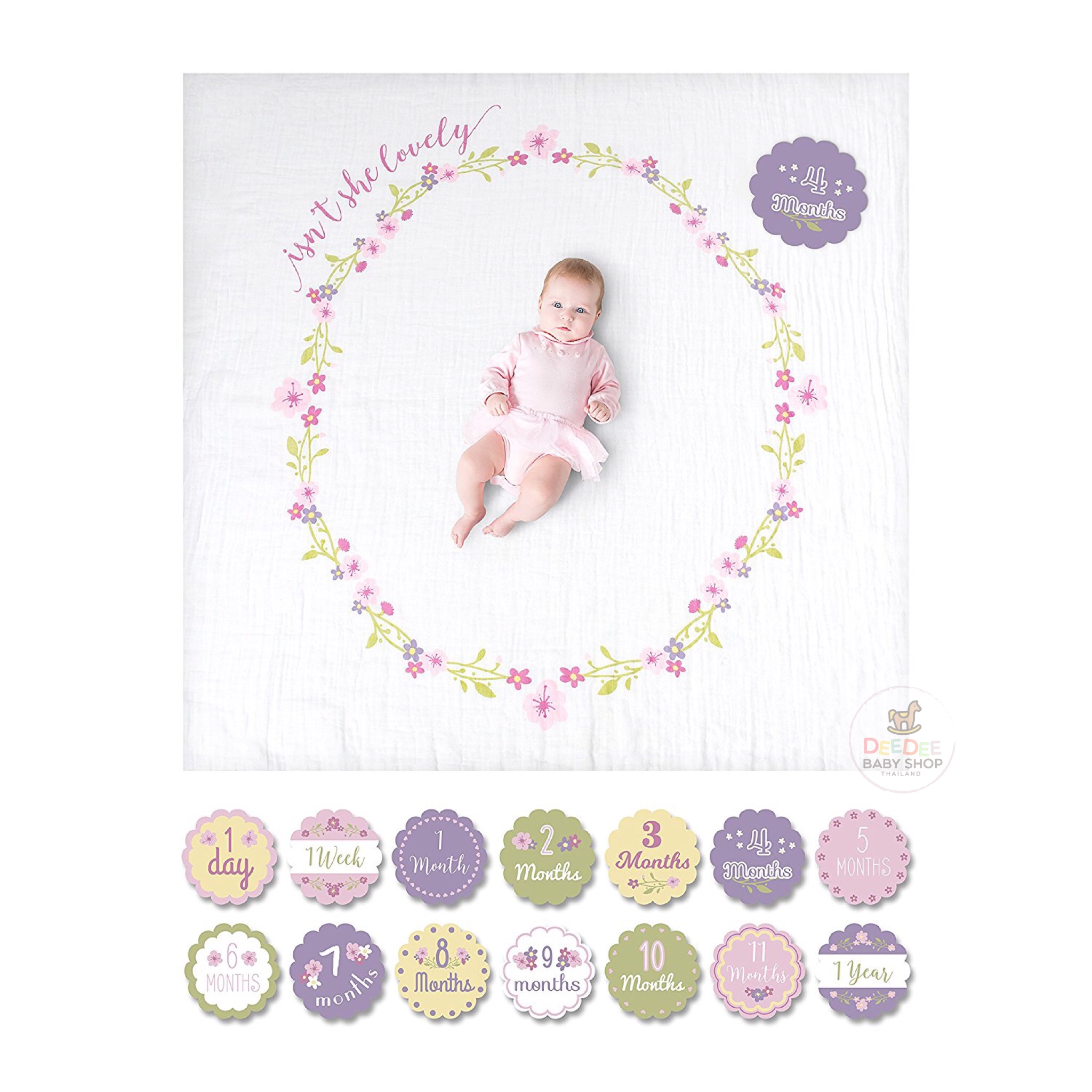 ชุดผ้าห่มและไมล์สโตนการ์ดอายุ lulujo baby Baby's First Year Blanket & Cards Set (Isn't She Lovely)