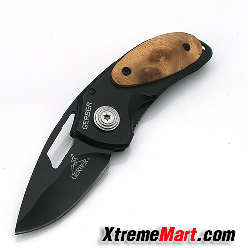 มีดพับ Gerber D19 Mini Remix Pocket Folding Knives Pocket Knife Wood Handle Black Color Blade