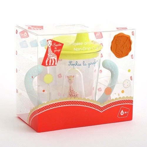 แก้วหัดดื่มยีราฟโซฟีปลอดสารพิษ Vulli Sophie la Girafe Non-Drip Cup Mascotte (Blue / Green)