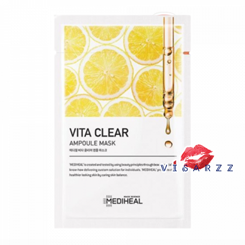 (1 แผ่น) Mediheal Vita Clear Ampoule Mask 25mL เมดิฮีลแผ่นมาส์กที่ช่วยให้ผิวดูกระจ่างใส เปล่งปลั่งมีชีวิตชีวา ด้วยอนุพันธ์วิตามินซี กลูตาไธโอน และสารสกัดจาก Lime