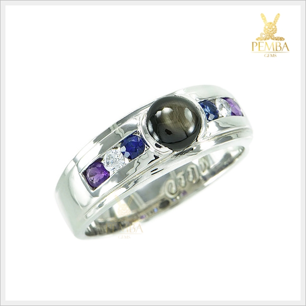 แหวน BlackStar Sapphire เงินแท้925 ชุบทองคำขาว งดงามสะดุดตา