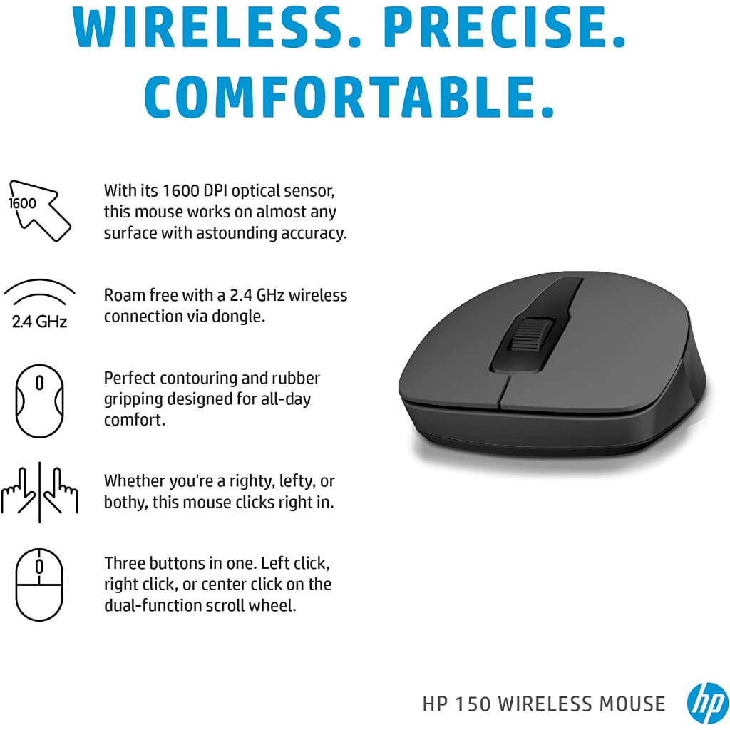 เม้าส์ HP 150 WIRED / WIRELESS MOUSE 1600 DPI