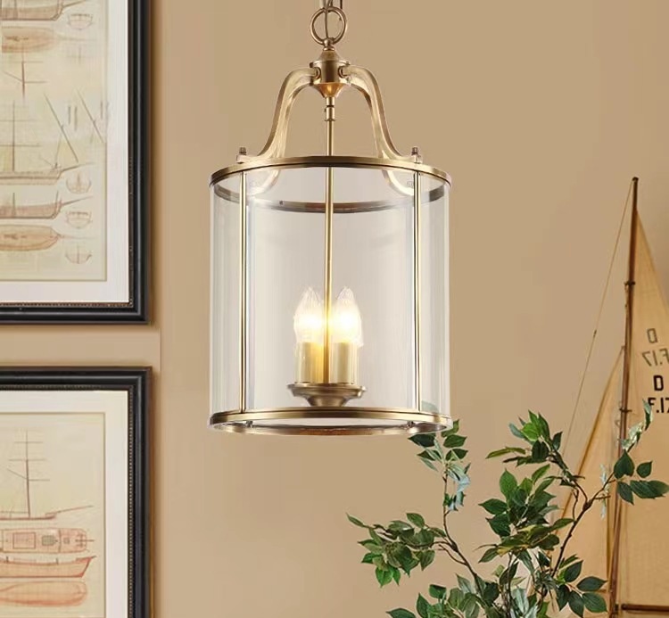 โคมไฟแขวนเพดานกระจกใสทรงกระบอกสไตล์อเมริกัน [GLS-1108]