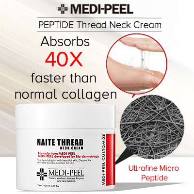 Medi-Peel Naite Thread Neck Cream 100mL เมดิพีล ครีมบำรุงผิวบริเวณลำคอและเนินอก อุดมด้วยไตรเปปไทด์ และคอลลาเจนโมเลกุลเล็ก บำรุงให้ผิวกระจ่างใส เติมเต็มร่องลึก พร้อมบำรุงให้ผิวกระขับ