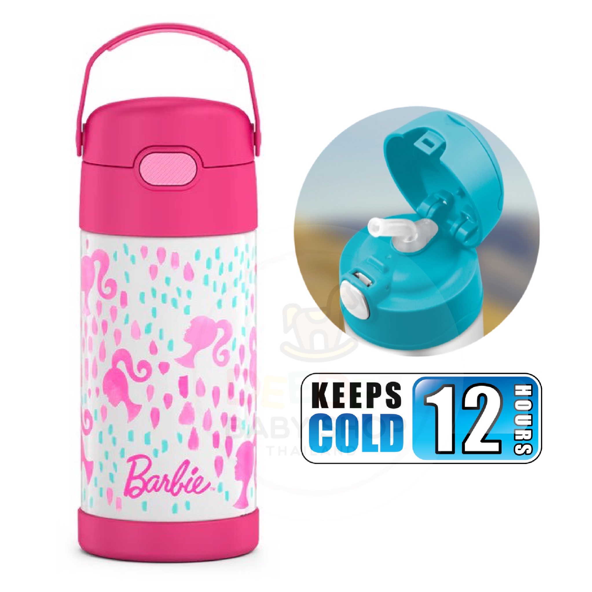กระติกน้ำสเตนเลสรักษาอุณหภูมิ Thermos Barbie FUNtainer Vacuum Insulated Stainless Steel Bottle 12OZ with Bali Handle (2022)