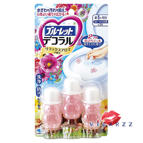 (Relax Aroma สีชมพูฝาขาว) Kobayashi Bluelet Toilet Bowl Cleaner 7.5g x 3 ชิ้น เจลหอม ช่วยทำความสะอาดโถส้วม ไม่ให้เกิดคราบน้ำ พร้อมสารฆ่าเชื้อโรค