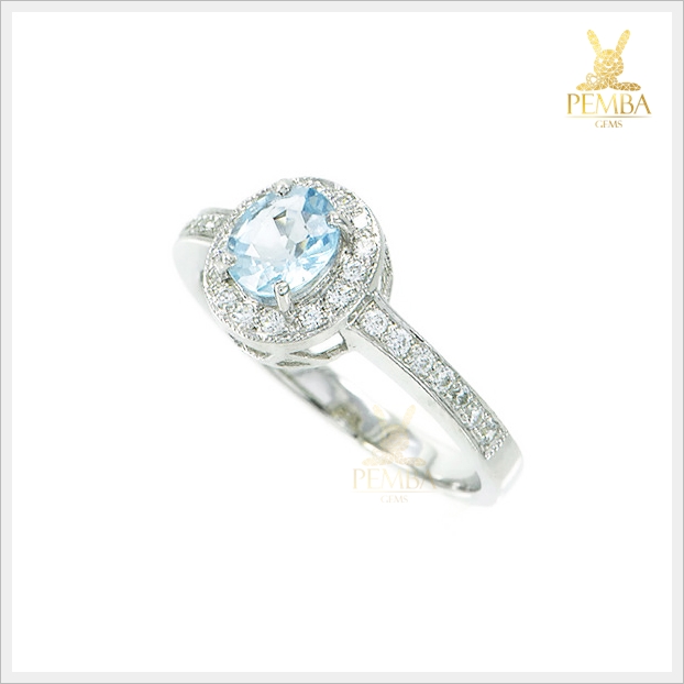 แหวนอะความารีนแท้ อัญมณีสีฟ้าใสน้ำทะเล เงินแท้925 แหวนพลอยแท้