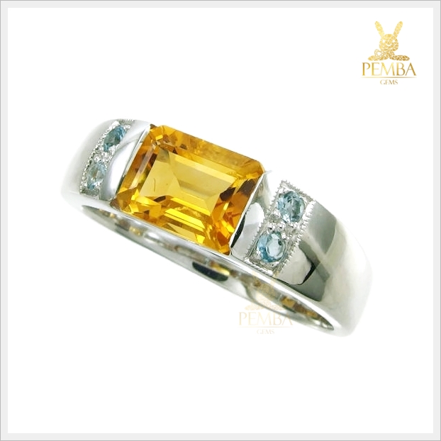 แหวนซิทรินแท้ เงินแท้925 ชุบทองคำขาว ท่านชายใส่เท่อย่างมีสไตล์