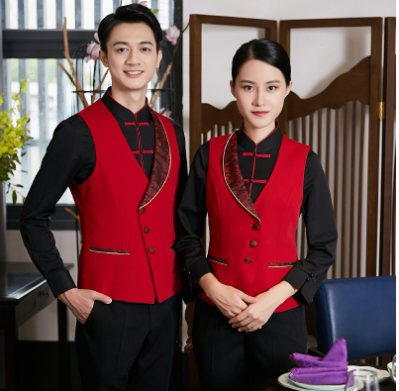 เสื้อกั๊กพนักงานไนท์คลับ KTV บาร์และเครื่องแต่งกายพนักงานหญิงเครื่องแบบเสื้อกั๊กโรงแรม SKU-03142 แดง M-4XL
