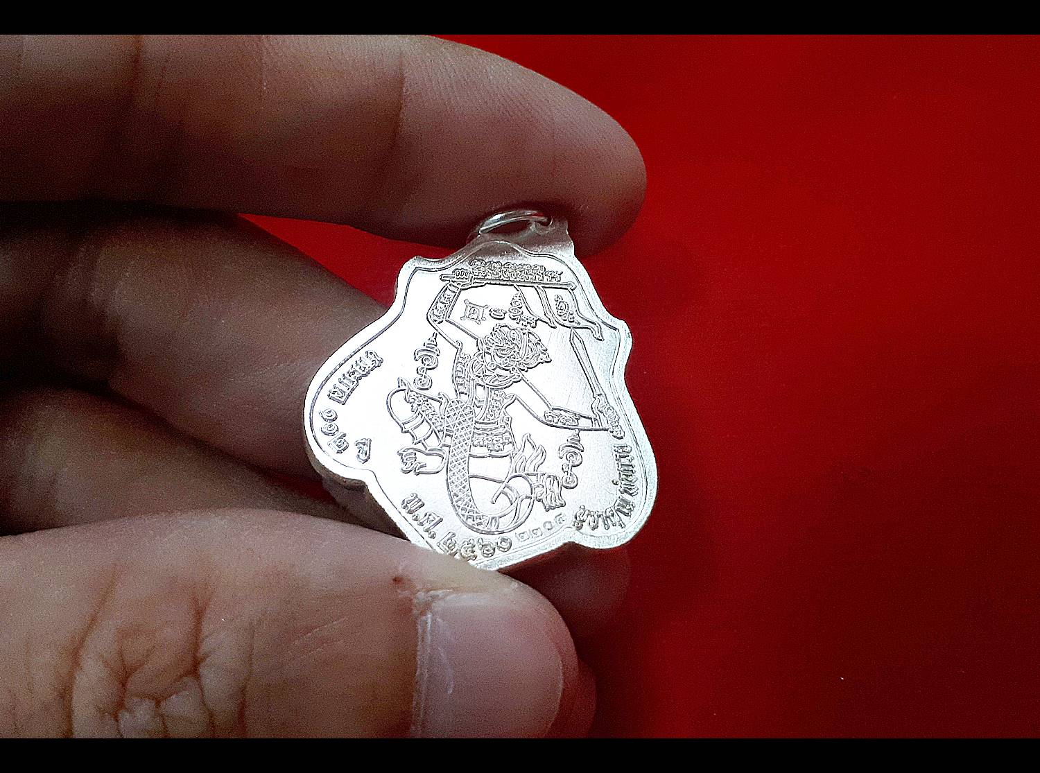 เหรียญหลวงพ่อกวย วัดโฆสิตาราม(วัดบ้านแค) (เหรียญโล่ห์หลังหนุมาน) เนื้อทองแดงชนวน(ชุบเงิน) รุ่นแรงครู ปี2560