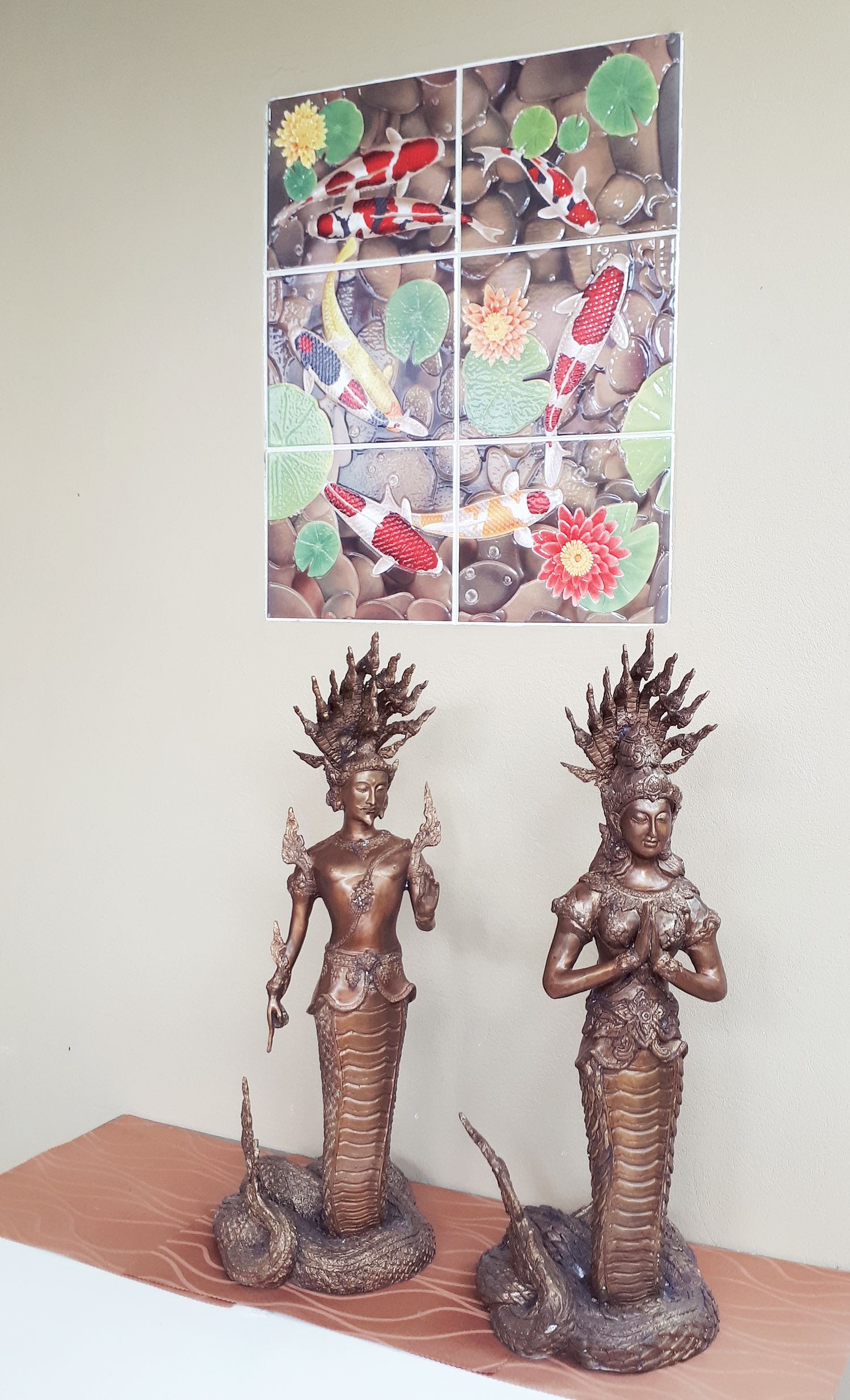 รูปหล่อ พญานาคราช คู่ (ท่านปู่นาคา-ปู่ศรีสุทโธ ท่านยานาคี-ศรีปทุมวัน) พญานาคปรก 9ตน 9หัว โลหะทองเหลืองรมดำ (ขนาดบูชา องค์ขนาดใหญ่ สูง 25นิ้ว) (ขายปลีก ขายส่ง)