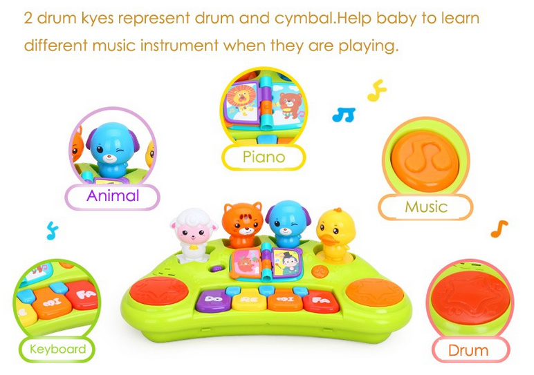 คีย์บอร์ดดนตรีพร้อมตุ๊กตาสัตว์แสนสนุก Huile Toys Funny Animal Keyboard