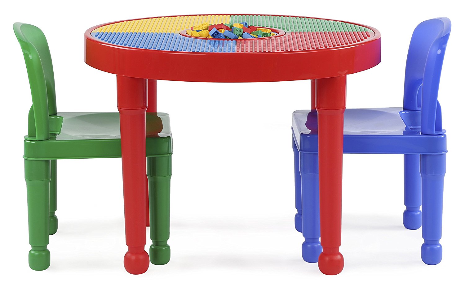 โต๊ะเลโก้เอนกประสงค์ทรงกลม Tot Tutors 2-in-1 Plastic LEGO Compartible Activity Table & 2 Chairs Set - Primary Colors