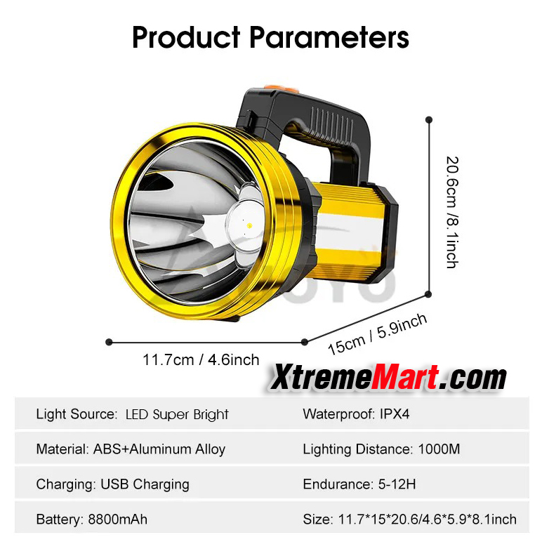 ไฟฉายสปอร์ตไลท์ Super Bright LED SP-X20 V2 45W สว่าง 9600ลูเมนส์ Rechargeable Spotlight Flashlight Tactical Handheld Searchlight High-power Torch