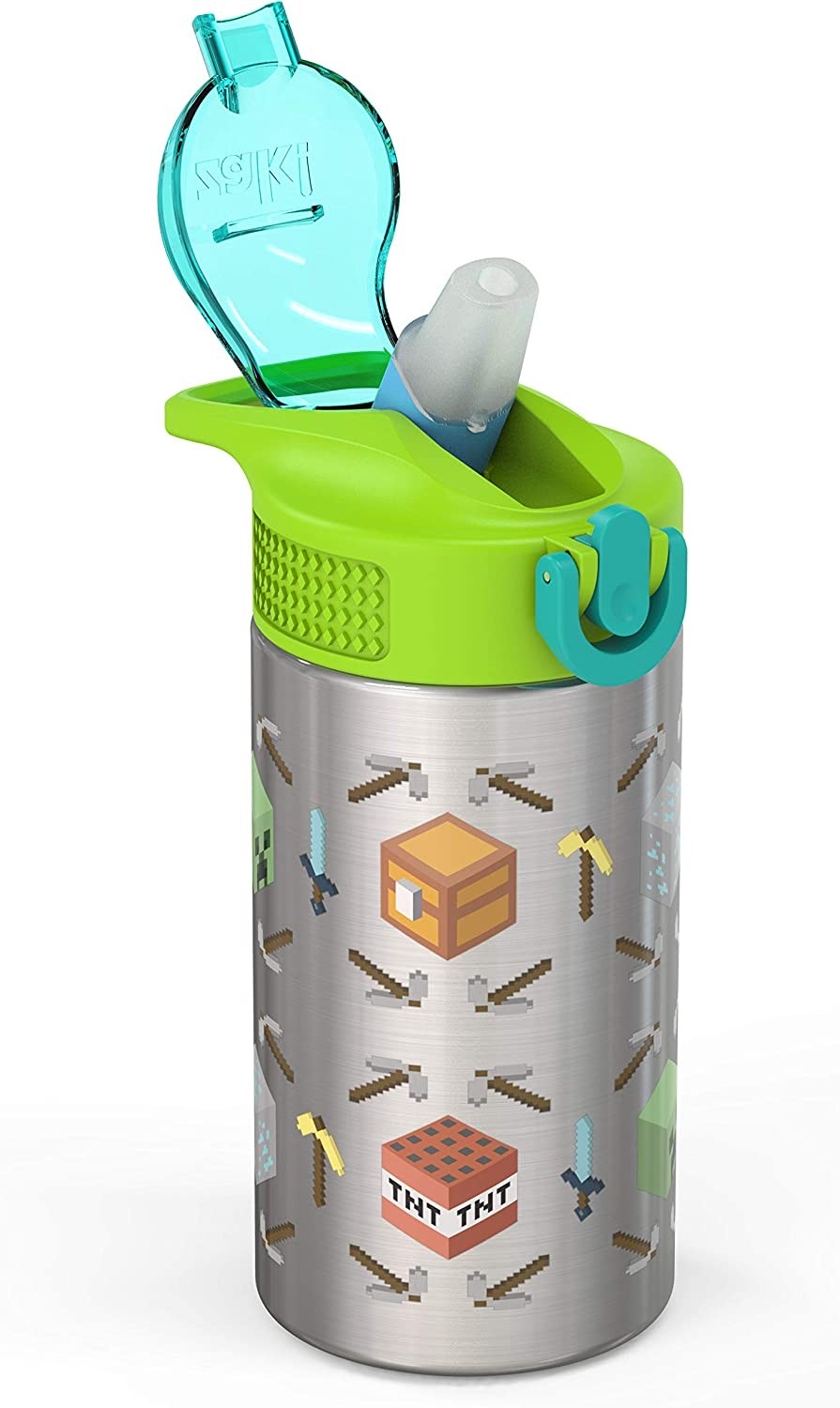 กระติกน้ำสเตนเลสพร้อมหลอดดื่ม Zak! Minecraft Creepers 16 Oz. Stainless Steel Water Bottle