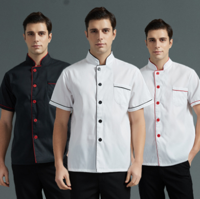 เสื้อเชฟมาตรฐานสากล,เสื้อกุ๊ก,เสื้อเชฟโรงแรม,เสื้อเชฟชาย,เสื้อเชฟหญิง,ชุดเชฟโรงแรม C6705010 ดำ ขาว แดง M-4XL