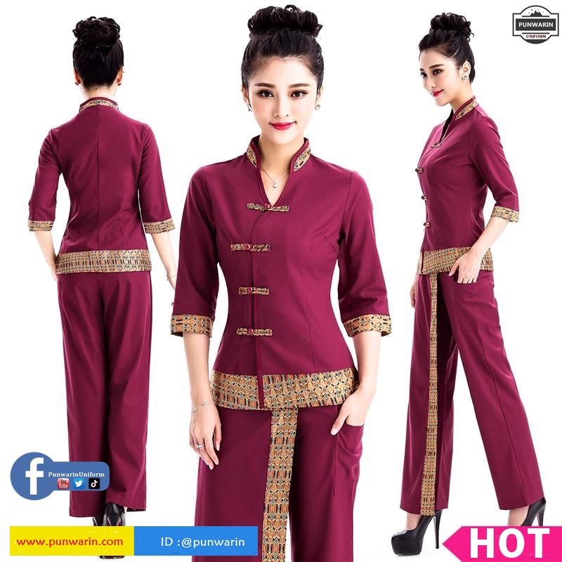 ชุดพนักงานนวดสปา ชุดพนักงานเสริมสวย ชุดทำงาน SKU-00616 แดง S-3XL