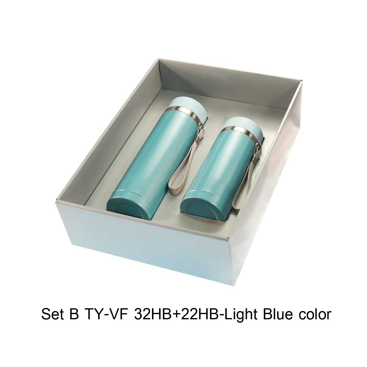 กระติกสเตนเลส 2 ขนาด สีฟ้า ในกล่องกิ๊ฟ