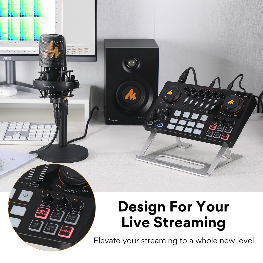 Maono AU-AME2 / Maono Maonocaster AU-AME2A Maonocaster Studio Audio Interface Mixer with Phantom power for Live