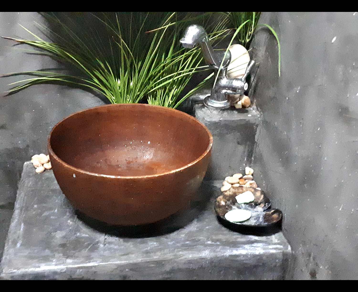 อ่างไม้ ล้างหน้า ล้างมือ ล้างเท้า สีน้ำตาล ทรงกลม (สปาร์ Spa Vintage วินเทจ ตกแต่ง แต่งบ้าน แต่งรีสอร์ท)