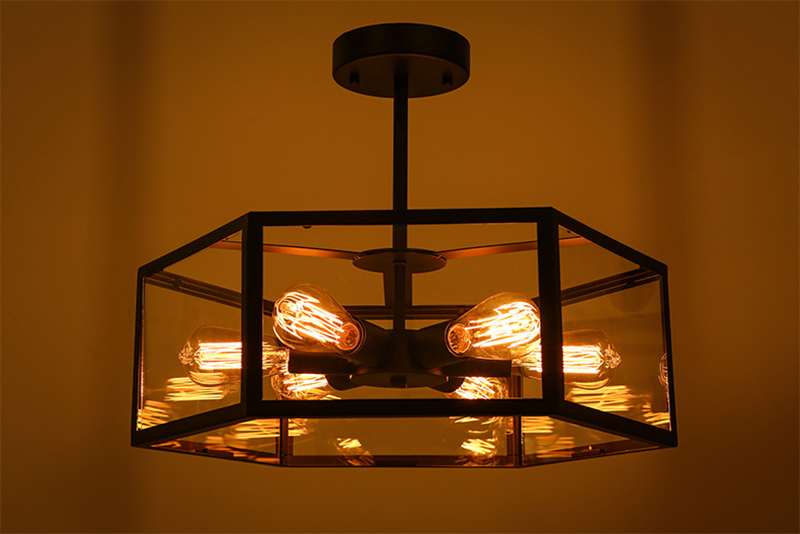 โคมไฟติดเพดานสไตล์วินเทจทรง 6 เหลี่ยม ไฟ 6 ดวง [15-P3874]