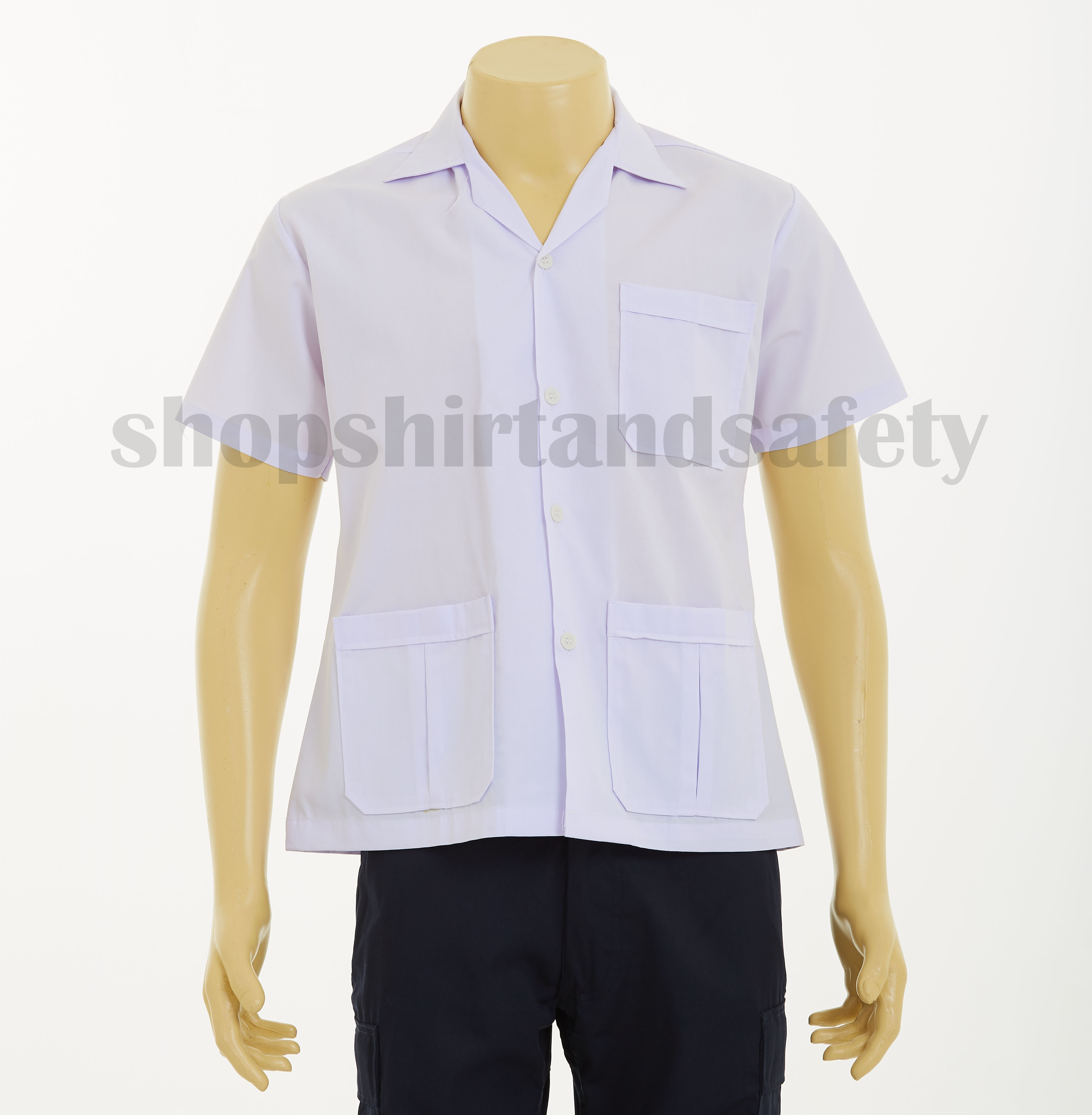 เสื้อเภสัชกรแขนสั้นสีขาว