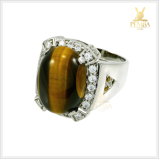 แหวนตาเสือแท้ เงินแท้925 ชุบทองคำขาว เสริมอำนาจบารมี น่าเกรงขาม