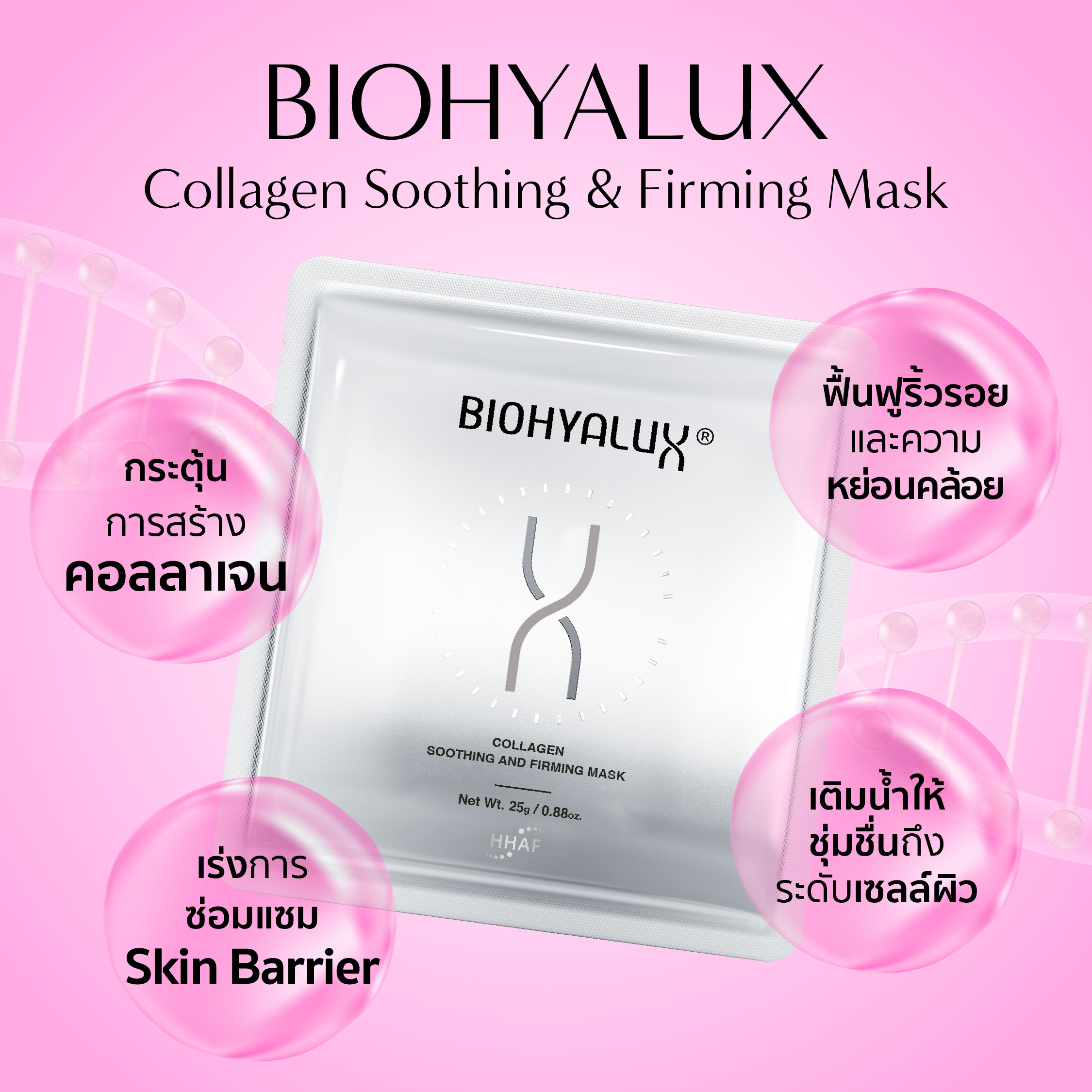 (1 กล่อง 5 แผ่น) Biohyalux Collagen Soothing and Firming Mask มาส์กยกกระชับอัพคอลลาเจนผิว