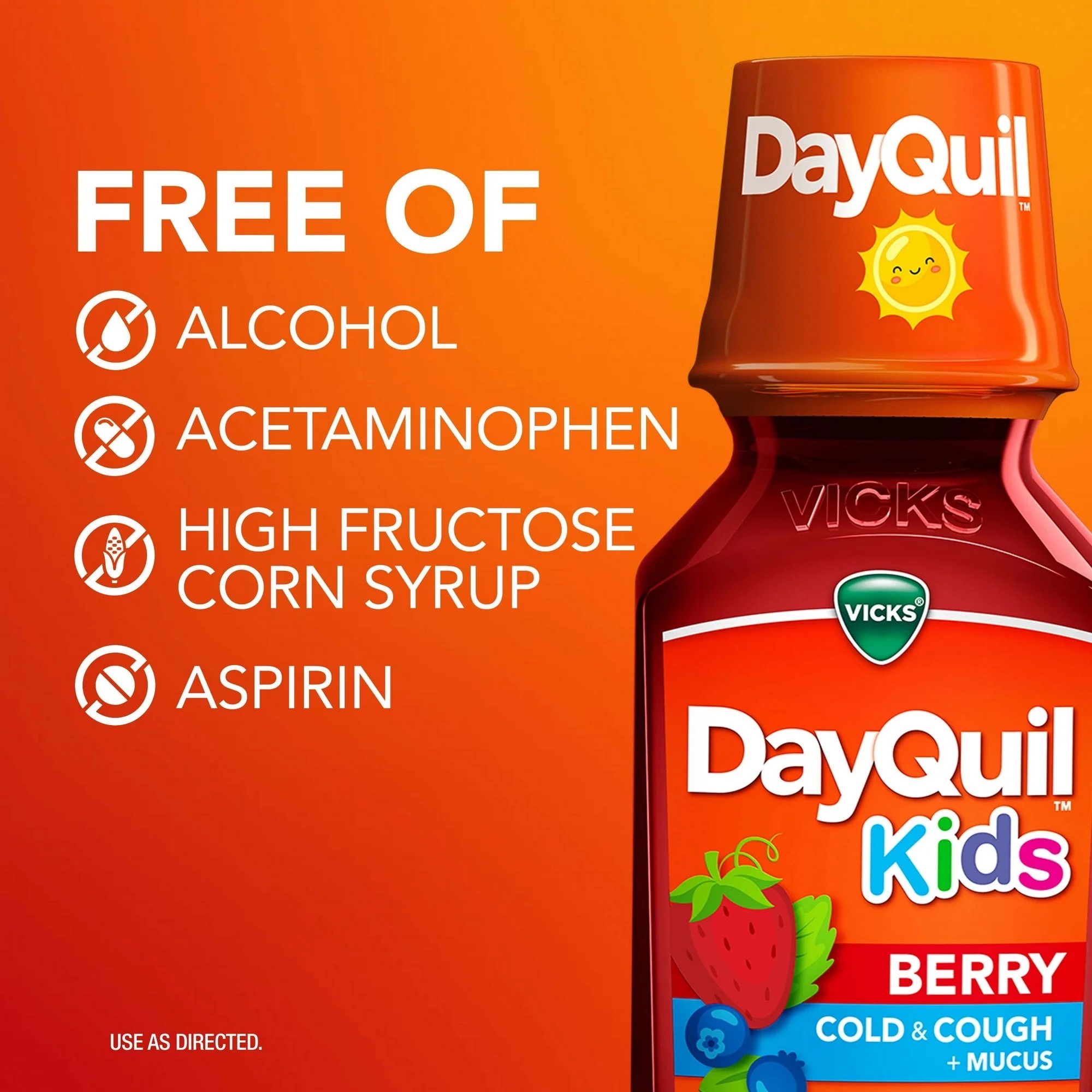 ยาบรรเทาอาการหวัดและไอระคายคอสำหรับเด็ก Vicks DayQuil Kids Cold & Cough + Mucus Non-Drowsy Relief