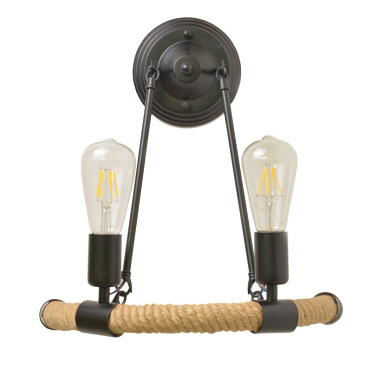 โคมไฟติดผนังสีดำ 2 ดวง ลายเชือกทรงโค้งสไตล์วินเทจ [LF-057]