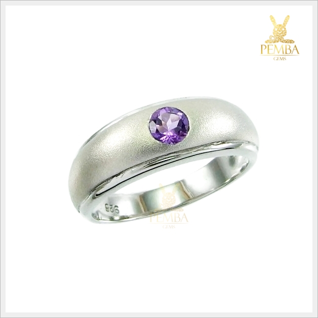 แหวนอเมทิสต์แท้ เม็ดเดี่ยว เงินแท้925 ชุบทองคำขาว