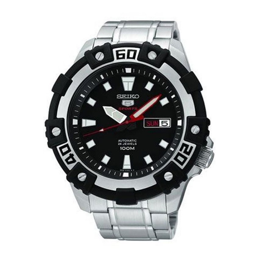 SEIKO นาฬิกาข้อมือ SPORTS 5 สายสแตนเลส รุ่น SRP471K1 - สีเงิน/สีดำ