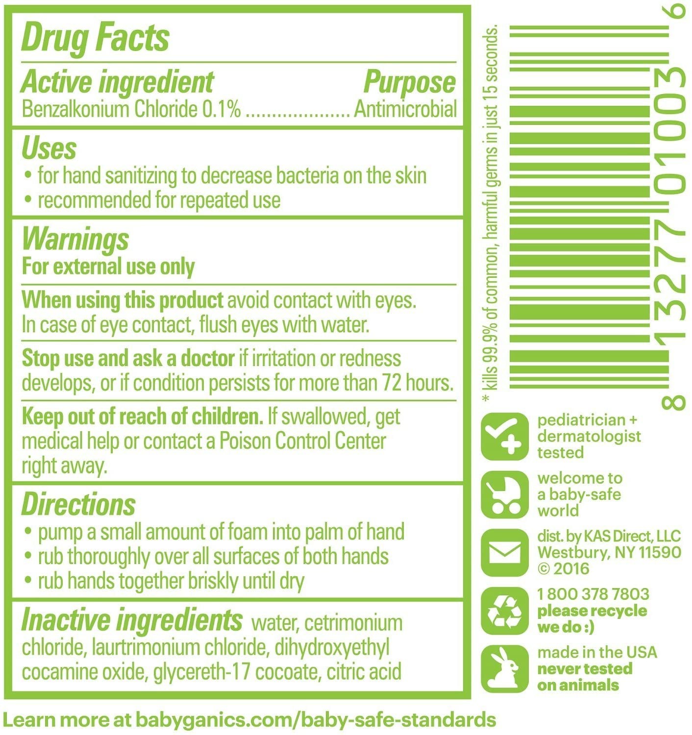 โฟมทำความสะอาดมือปลอดสารพิษ Babyganics On-The-Go Alcohol-Free Foaming Hand Sanitizer